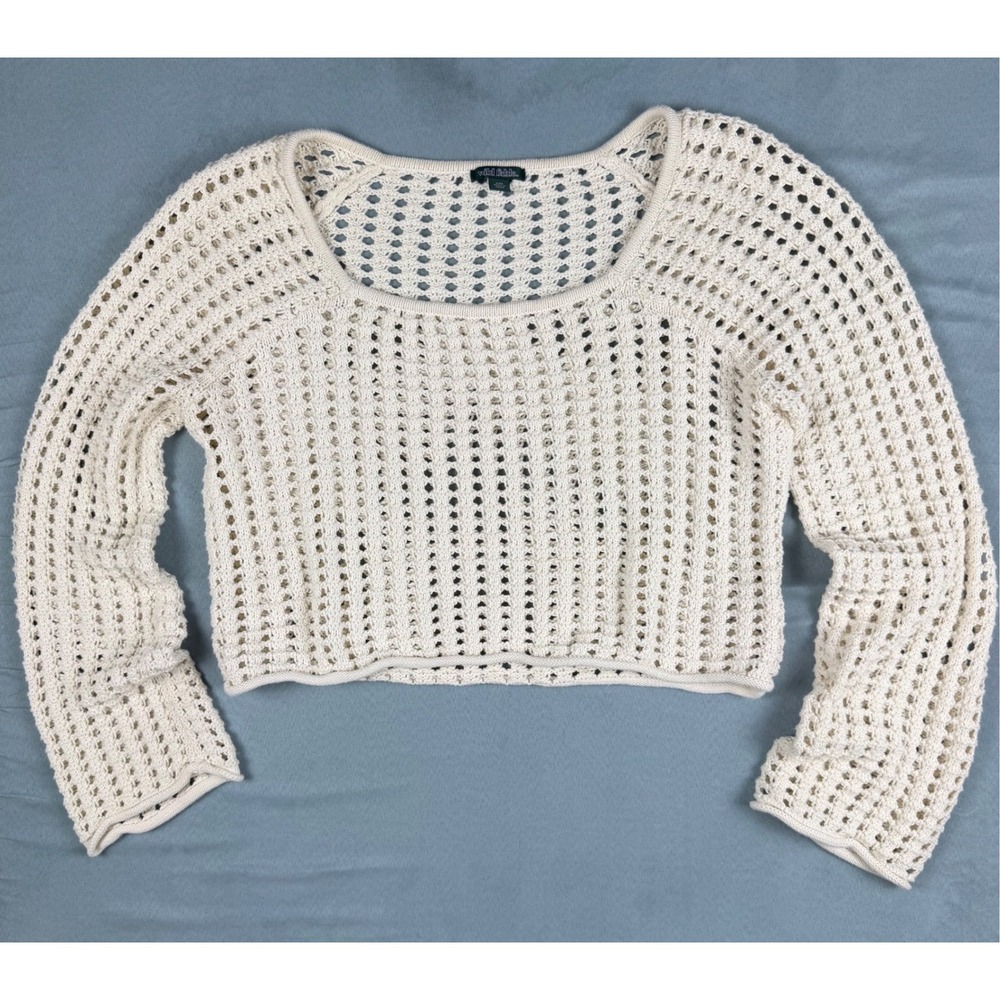 Wild Fable Cream Open Knit Cropped Sweater Oversized Long Sleeve Off White XXS